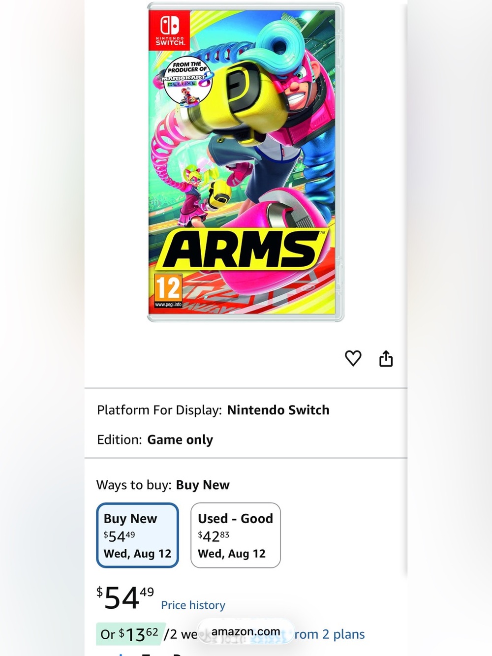 Nintendo ARMS - Nintendo Switch Game (Colorful Cover)